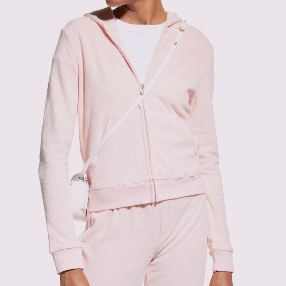 PAM & GELA Women's Pink Cotton Classic Zip Hoodie Jacket Sweater